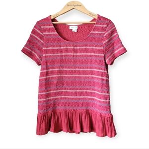 Anthropologie Meadow Rue Red Bohemian Peasant Blouse Shirred Embroidered Large